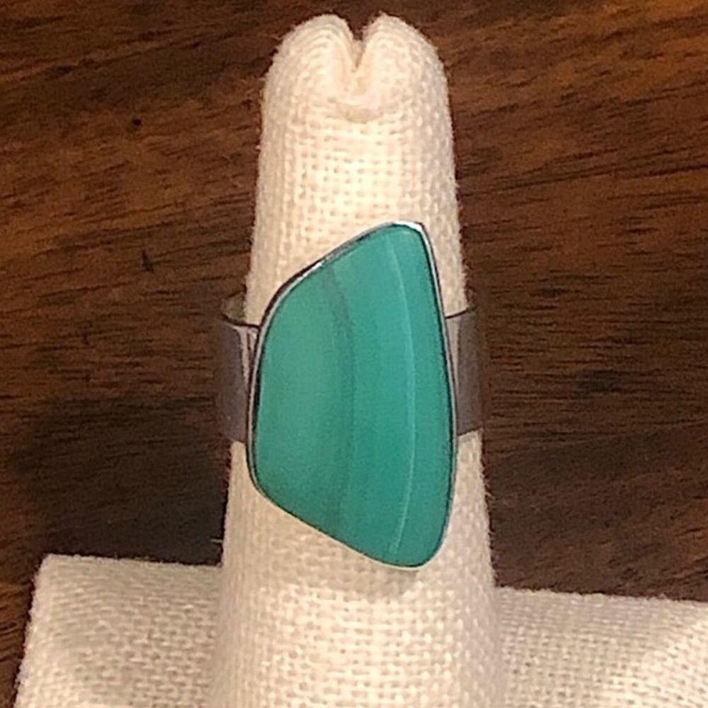 Vintage Malachite Cabochon Sterling Silver Cocktail Ring Sz 6-1/2